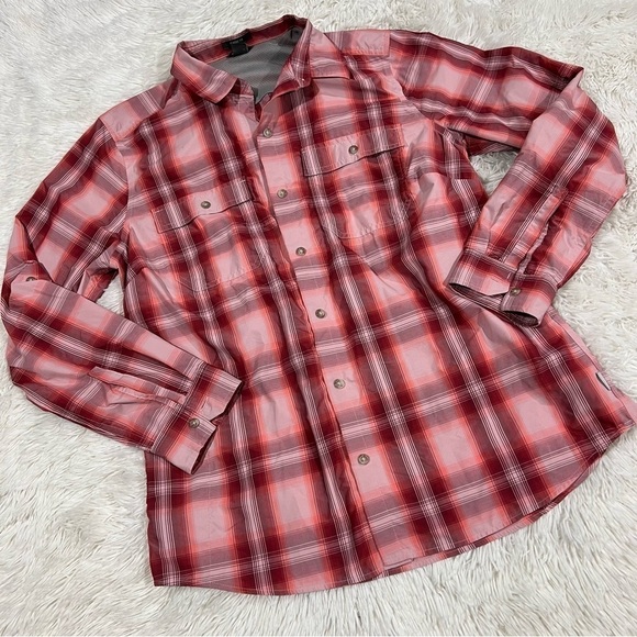 Eddie Bauer Outdoor Quick Dry Pink Plaid Button Down Shirt Size Woman’s Large - Picture 10 of 10